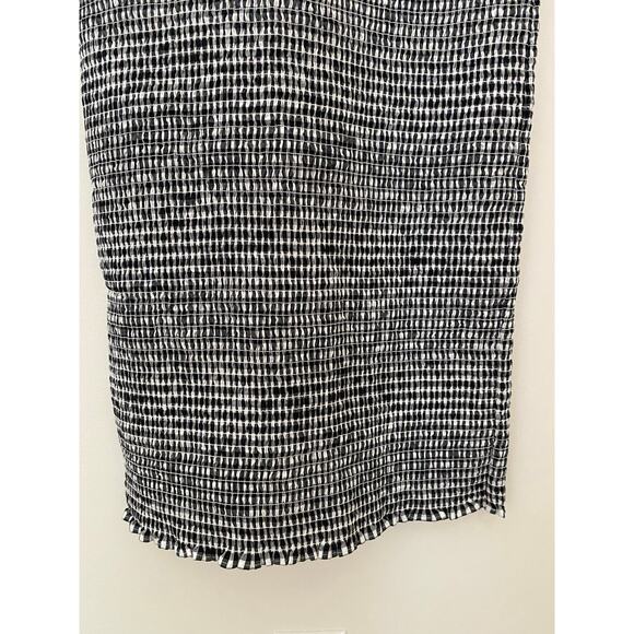 J Crew Smocked Black White Gingham Tie Front Midi Dress Bodycon Fitted NWT 00 - Picture 8 of 14